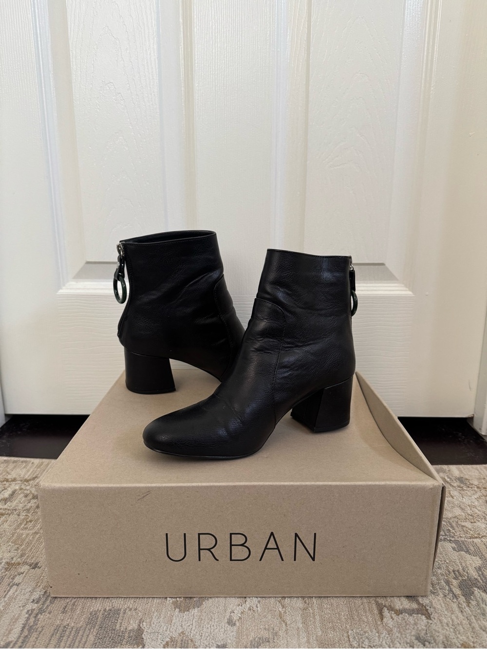 Urban Outfitters Black Leather Ankle Booties with Ring Zip